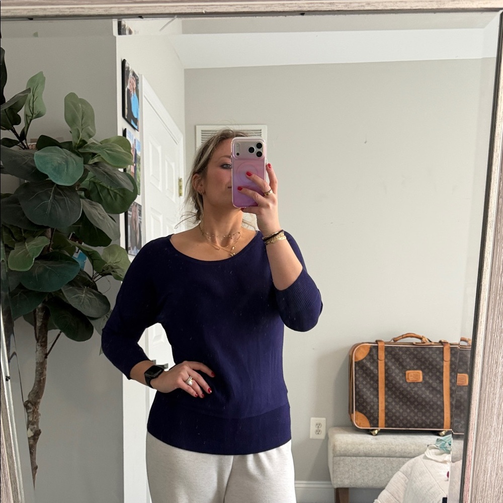 LOFT Women's Deep Blue Crew Neck Sweater - Picture 1 of 3
